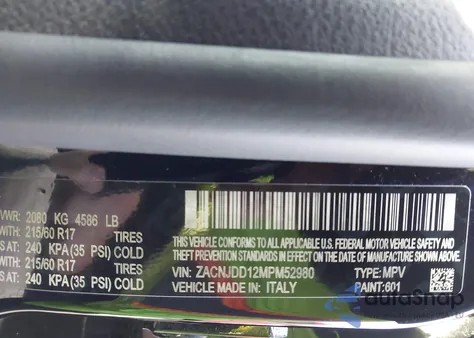 2021 Jeep Renegade Limited 4X4 z USA, uszkodzony, nr VIN ZACNJDD12MPM52980